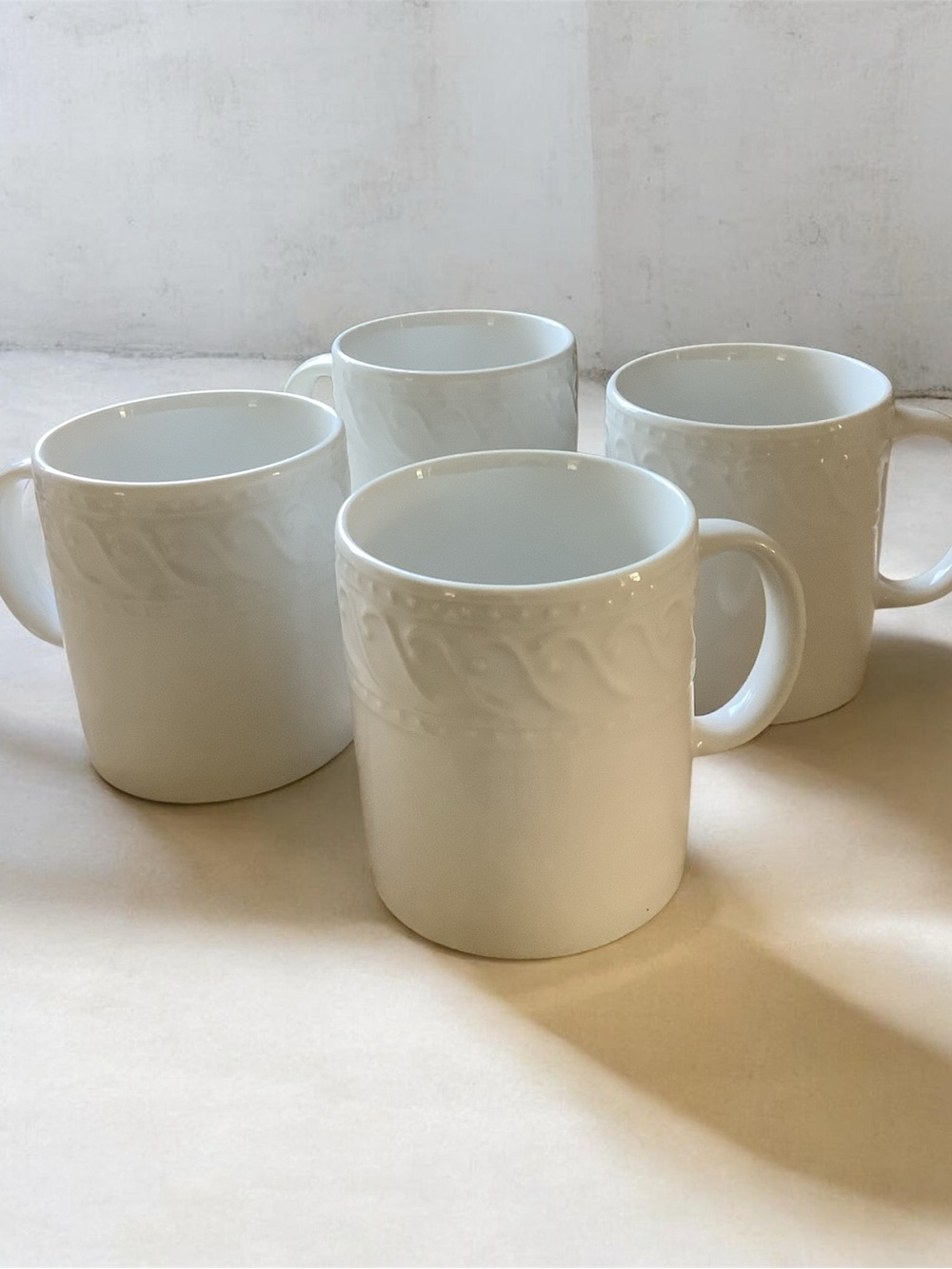 Pfaltzgraff Sylvia White Ceramic Embossed Handle Mug - Set of 4